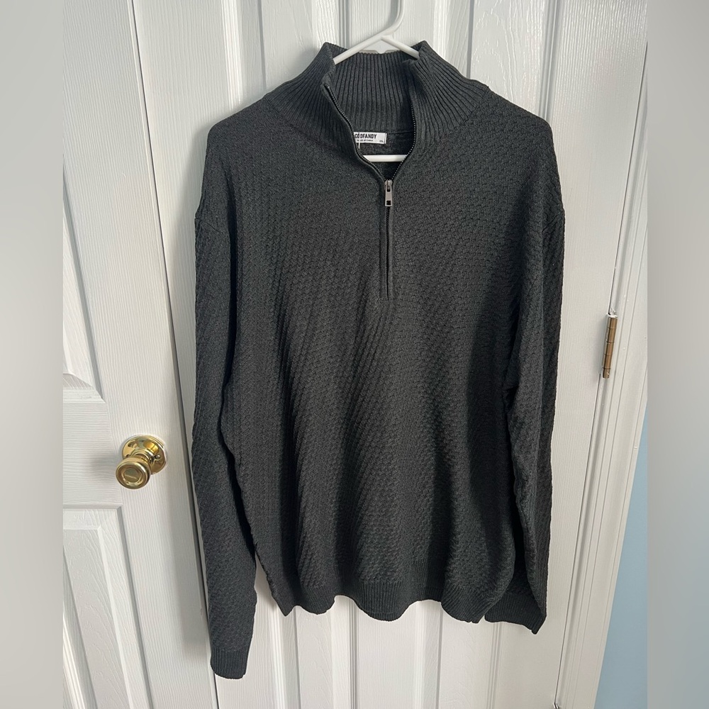 NWT Coofandy Men's XXL Grey Waffle Knit Quarter Zip Long Sleeve Pullover Jacket